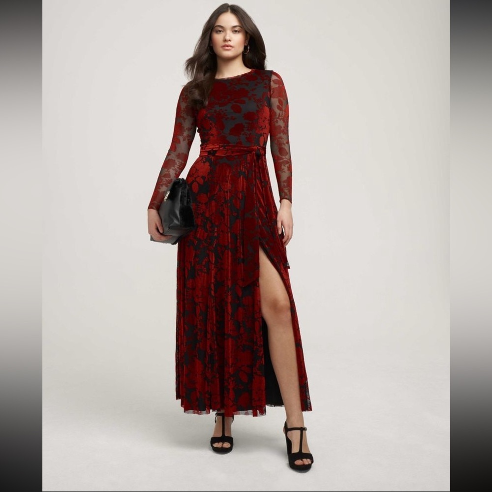 Anne Klein Mesh Burgundy/Black Dress